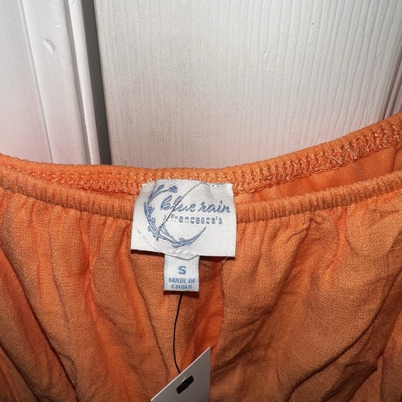 Francescas's Blue Skies Peach Orange NWT Puff Sleeve Tiered Mini Dress Sz Small - Picture 4 of 12